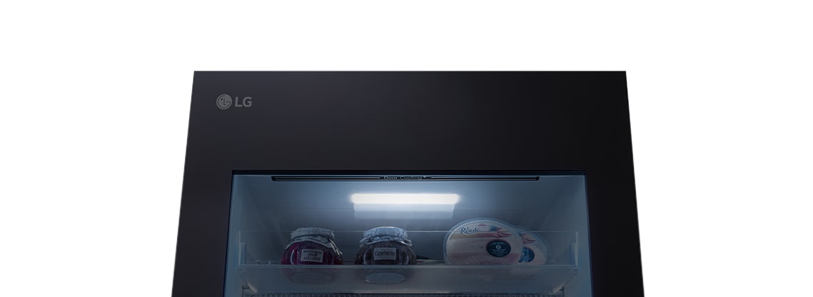 Close-up of soft LED lighting, effectively distributing light throughout the refrigerator and making it easy on the eyes.