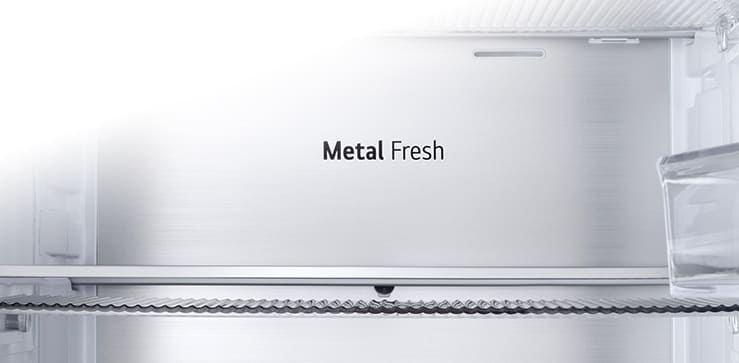 Inside view of the refrigerator with metallic decoration.