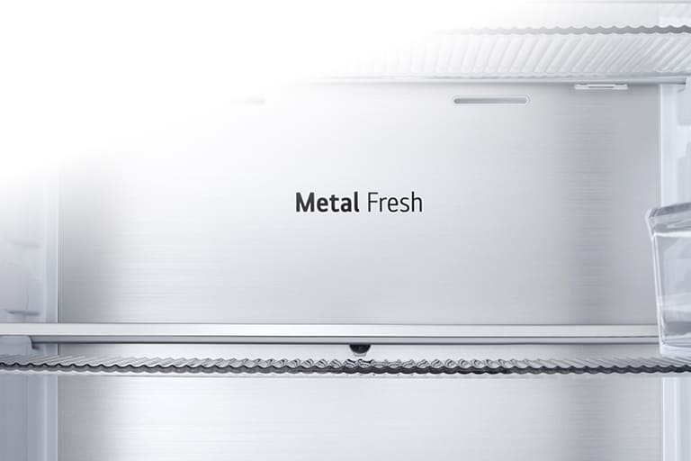 Inside view of the refrigerator with metallic decoration.