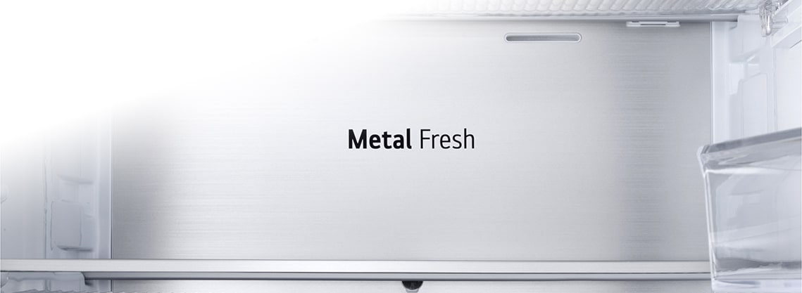 Inside view of the refrigerator with metallic decoration.