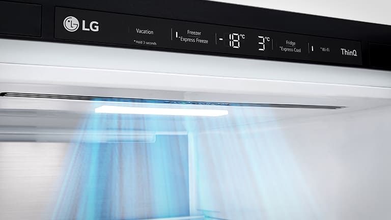 Close-up of air vents located at the front of the refrigerator, ensuring efficient and even cooling.