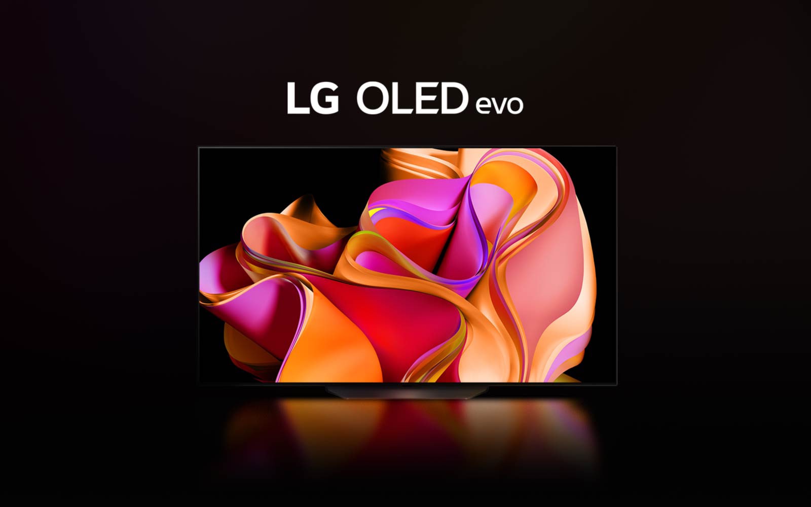 Une vidéo montre LG OLED CS3 apparaissant progressivement sur un fond noir.  Ensuite, le téléviseur s'agrandit avec une illustration abstraite colorée à l'écran et les mots "LG OLED evo" ci-dessus.