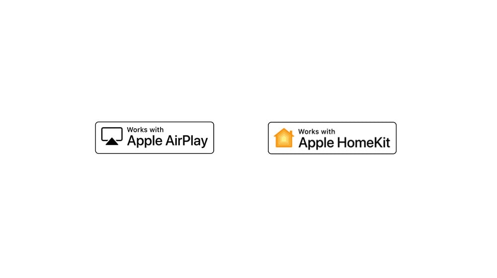 There are four logos displaced in order – Hey Google, alexa built-in, Works with Apple AirPlay, Works with Apple HomeKit. 