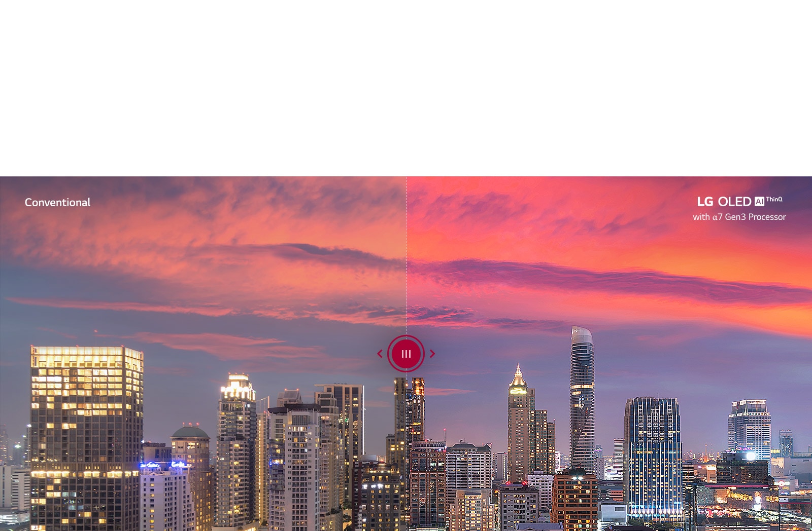 Slider comparison of picture quality of a nighttime cityscape