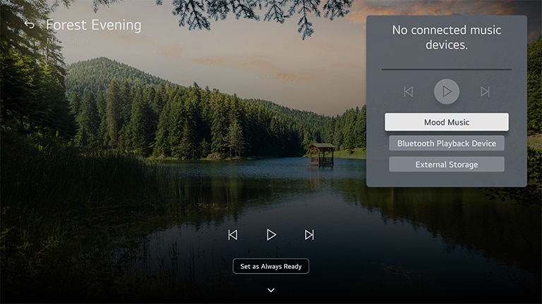Walkthrough of how an LG TV can be set up to play mood music to sync with the visuals. 
