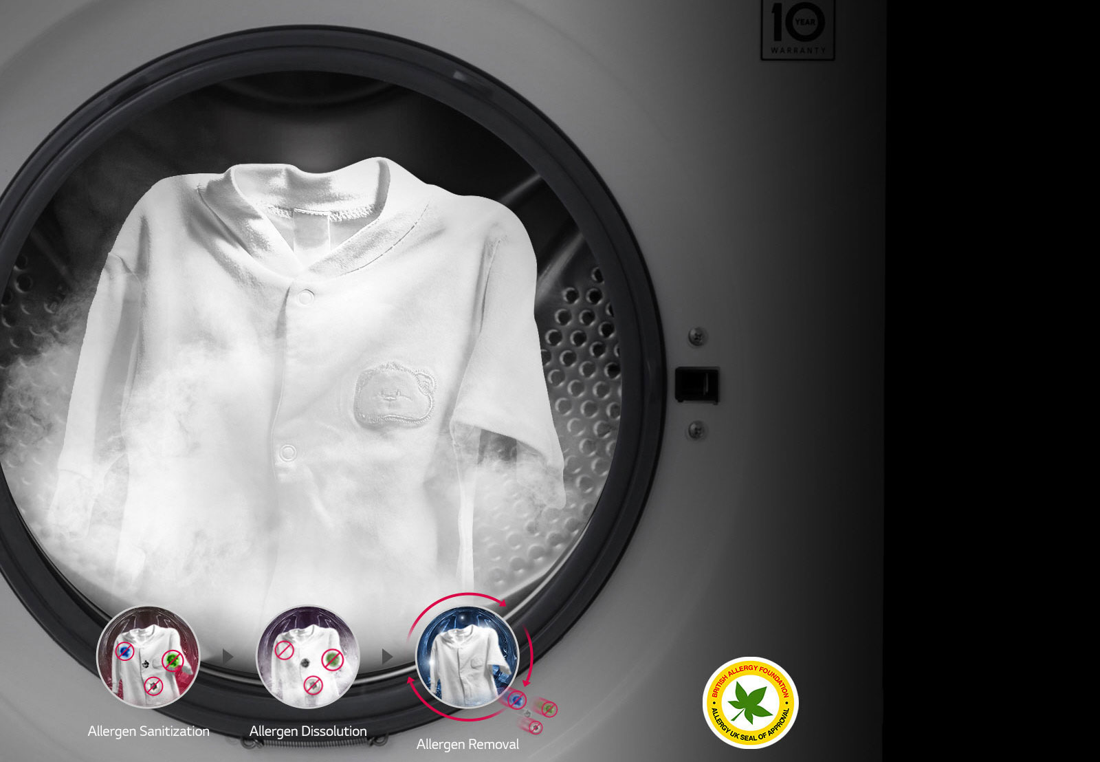 99.9% ALLERGENES REDUCED with Steam1 | LG 9kg washing machine with Steam