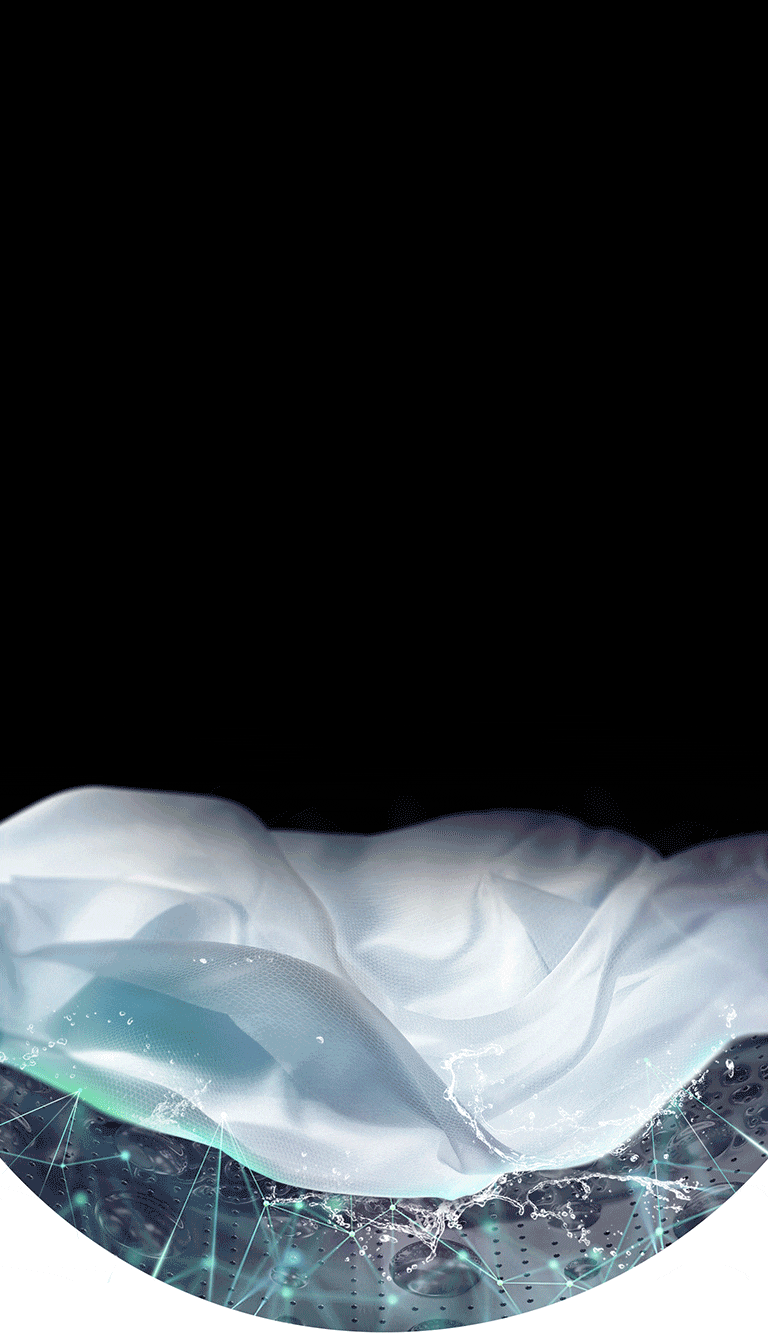 White cloth is being washed in the washing machine.