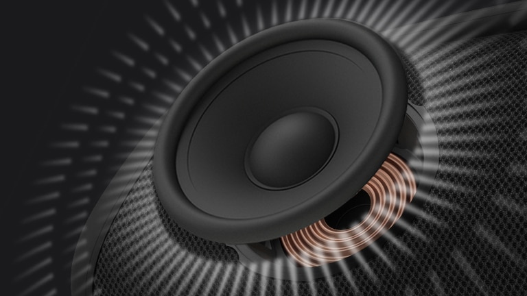 Close-up view of compression horn tweeter.