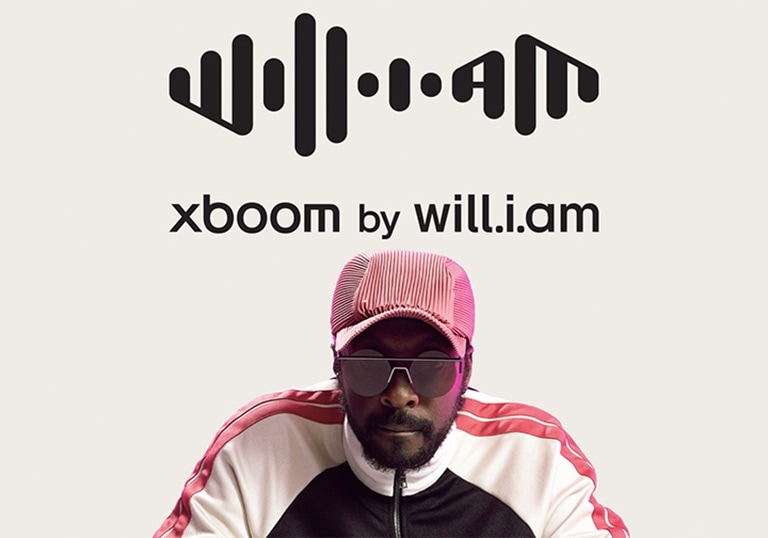 will.i.am's image with xboom by will.i.am logo play on top	