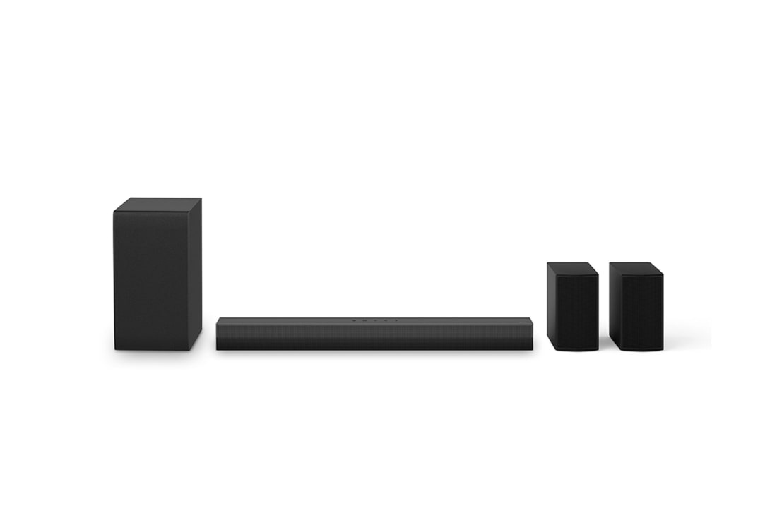 LG Soundbar for TV 4.1 channel S40TR, Front view of LG Soundbar S40TR, subwoofer, and Rear Speakers, S40TR