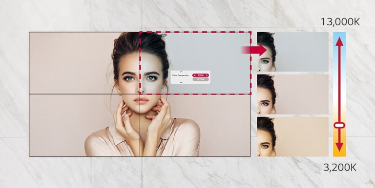 VL5PJ can adjust the color temperature from 3,200K to 13,000K in units of 100K.