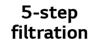 Images with '5-step filtration' and 'Up to 99%' and the logo of Intertek and TUV Rheinland.