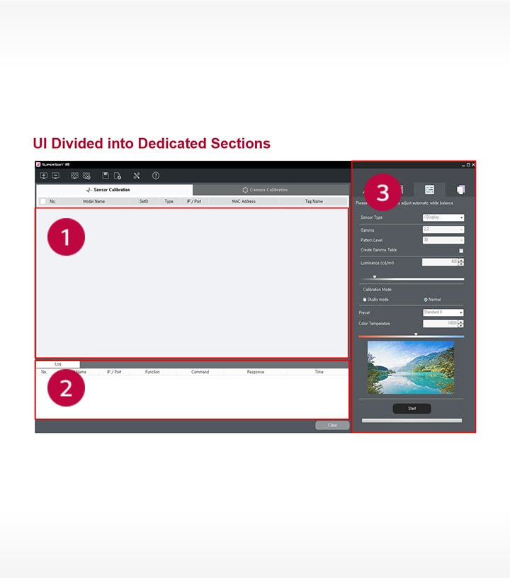 The sensor calibration of SuperSign C (UI divided into dedicated sections)