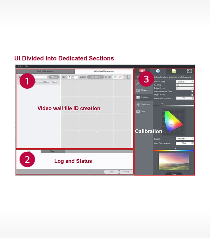 The user friendly UI of SuperSign C (UI divided into dedicated sections)