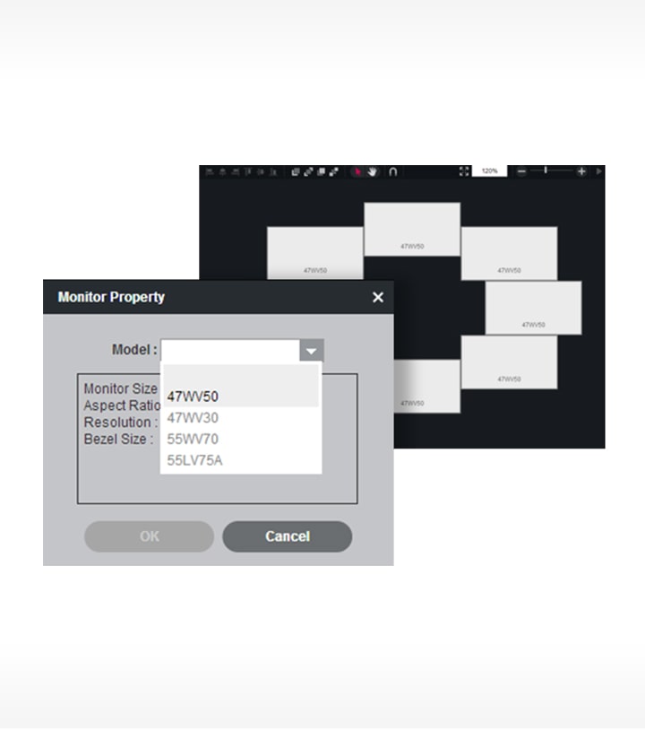 Screen image of when selecting a monitor property in SuperSign Media editor