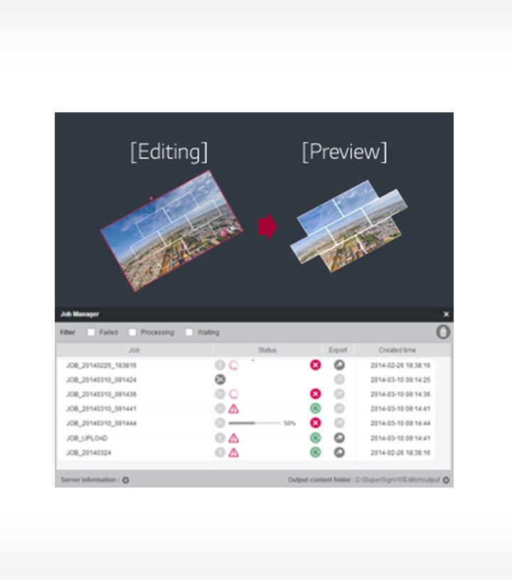 Screen image of preview & register in SuperSign Media editor