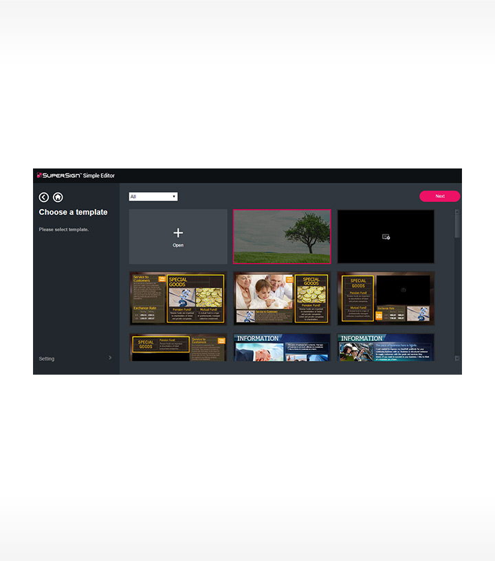 The SuperSign Simple Editor content screen