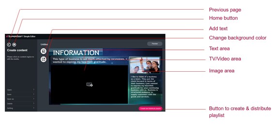 The SuperSign Simple Editor content detail description by elements