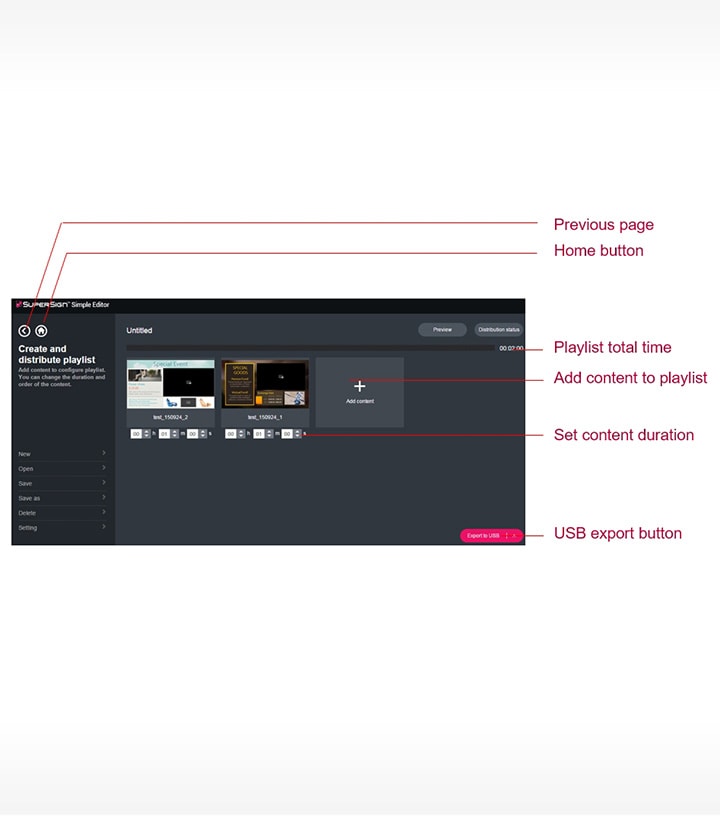 The SuperSign Simple Editor playlist detail description by elements