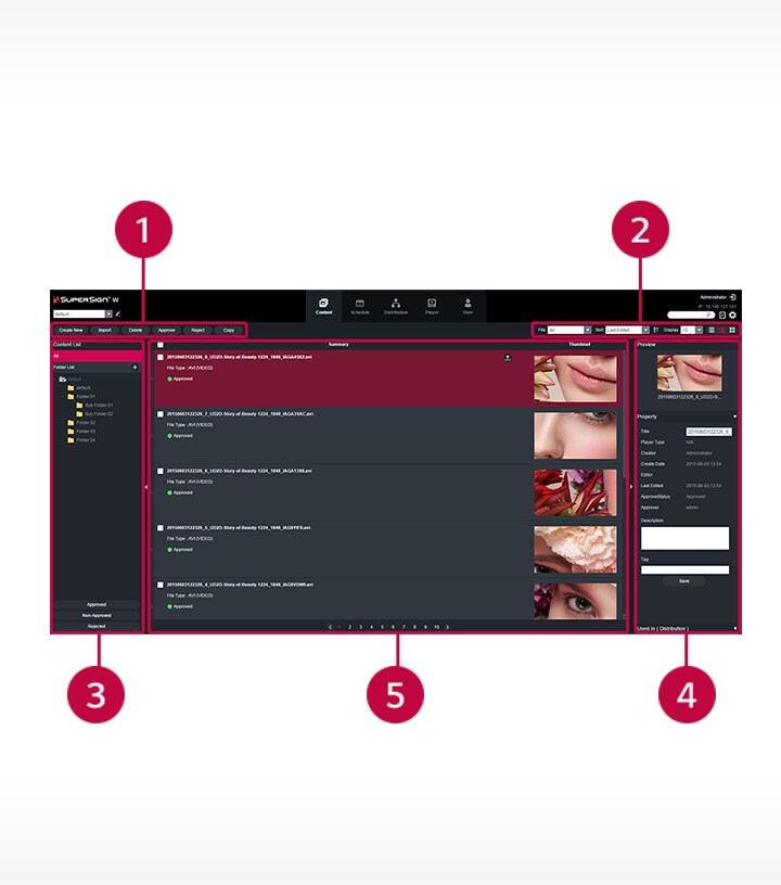 Screen image of SuperSign W content list page