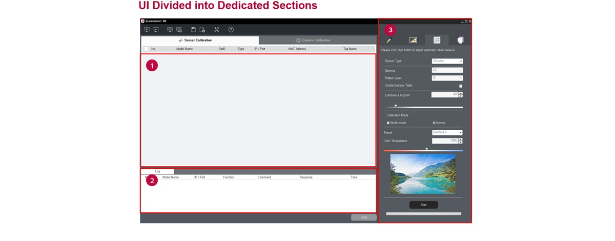The sensor calibration screen of SuperSign WB