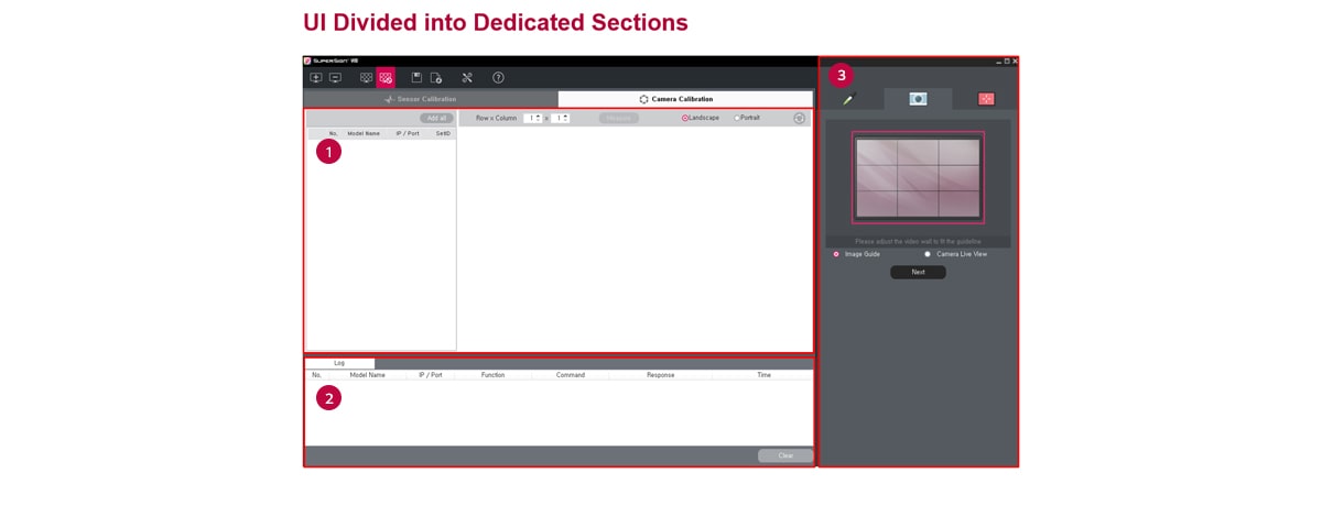 The camera calibration screen of SuperSign WB
