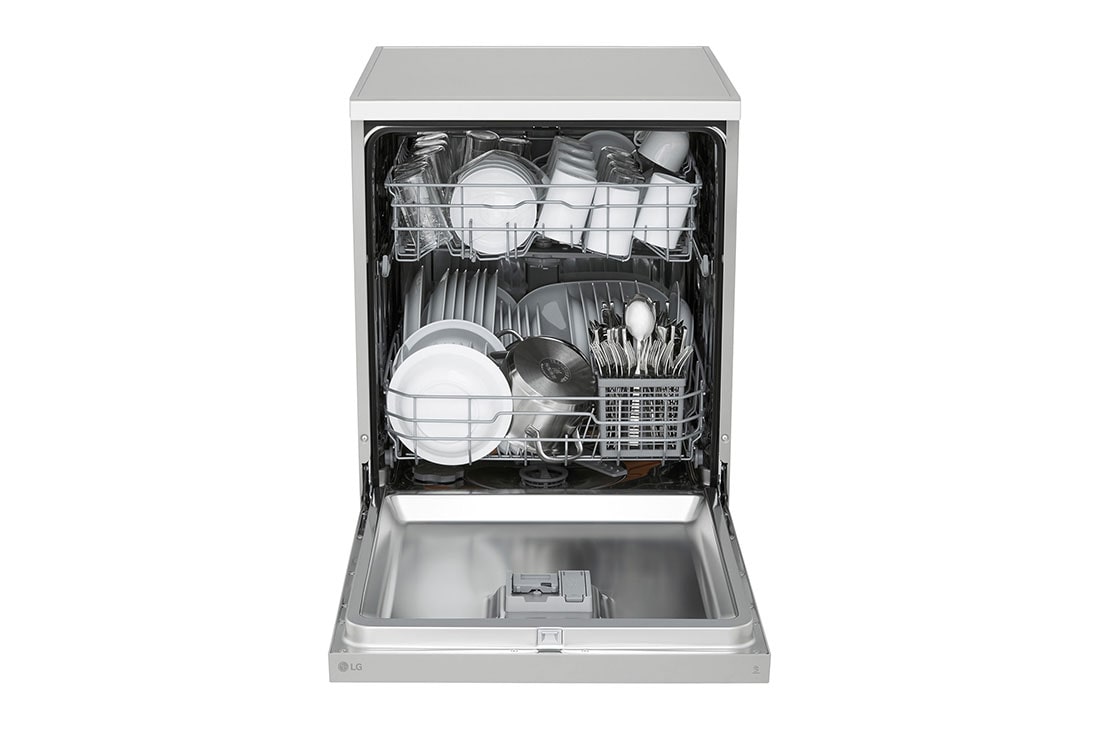 LG QuadWash™ Dishwasher, 14 Place Settings, EasyRack™ Plus, Inverter Direct Drive, Platinum Silver color, Door open view, DFC612FV, thumbnail 3