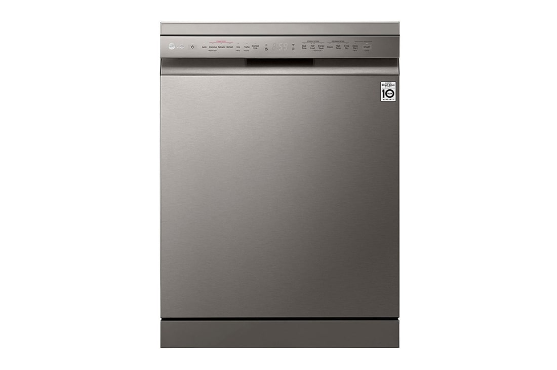 LG New QuadWash Steam Dishwasher, Inverter Direct Drive, Easy Rack plus, Platinum Silver Color, Front view, DFC435FP
