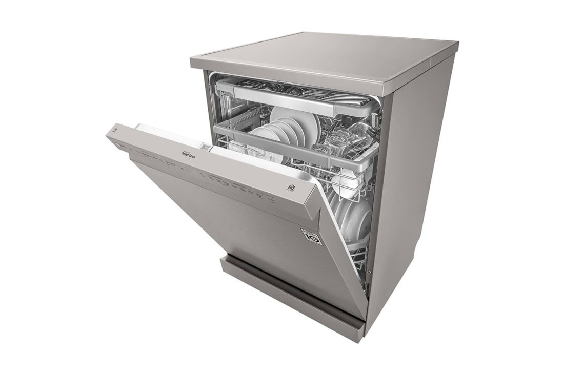 LG New QuadWash Steam Dishwasher, Inverter Direct Drive, Easy Rack plus, Platinum Silver Color, Front View with Open door, DFC435FP, thumbnail 9
