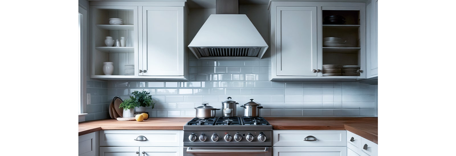 Kitchen range hood extracting cooking fumes to improve indoor air quality