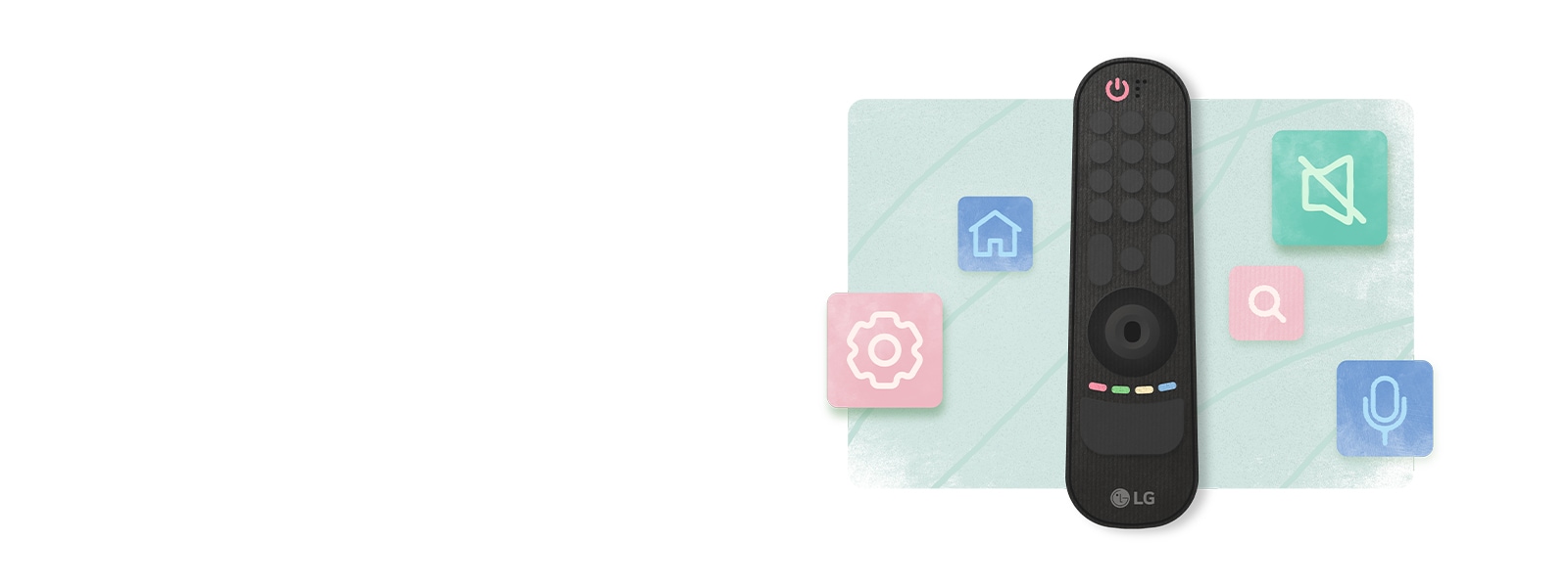 An illustration of the remote control with colored icons explaining each button's function.