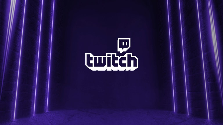 Google Stadia and Twitch icons against a purple background.