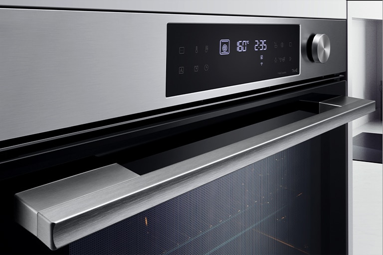 Close-up image of oven showing matte black finish.