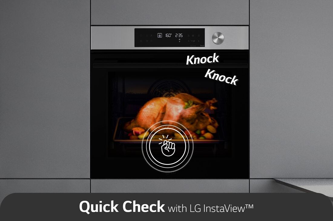 LG InstaView Oven | 76 Litres | InstaView™ | EasyClean™ | LG ThinQ™ | Silver, InstaView_There is a pictogram on the door that expresses the knock, and the inside of the oven is lit up., WSED7613S, thumbnail 9