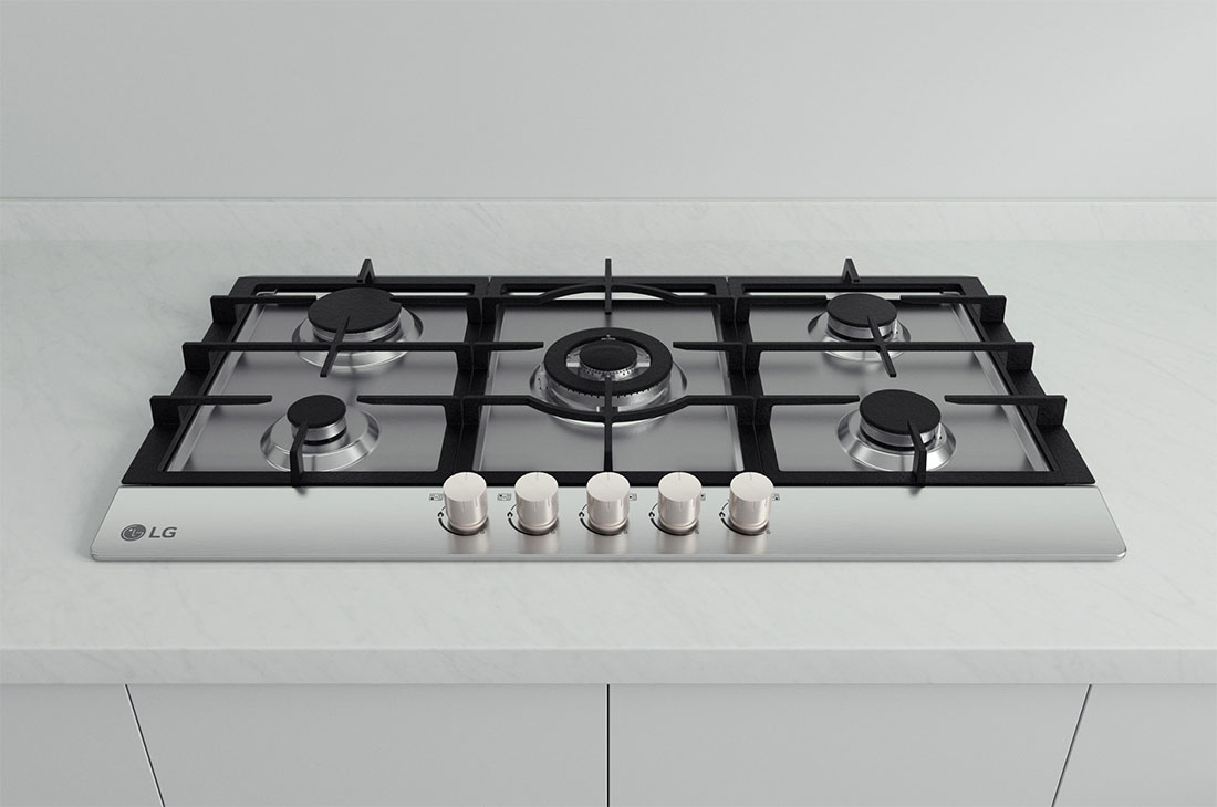 LG Built-in 900 Gas Cooktop |5 Burners | Stainless Steel | Heavy duty grates, Front view , CG5Z3626S, thumbnail 2
