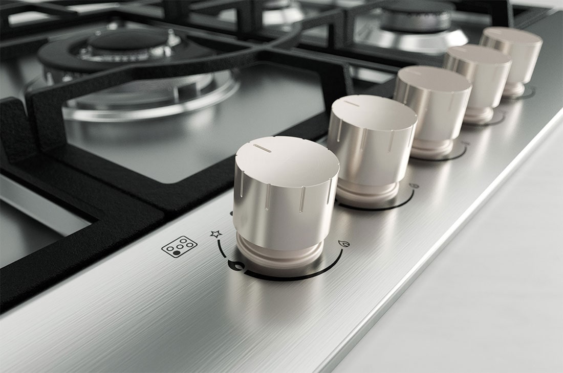 LG Built-in 900 Gas Cooktop |5 Burners | Stainless Steel | Heavy duty grates, Knob Extr Close up View, CG5Z3626S, thumbnail 6