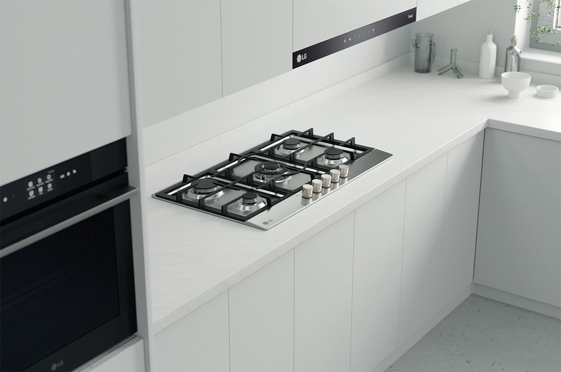 LG Built-in 900 Gas Cooktop |5 Burners | Stainless Steel | Heavy duty grates, Perspective View, CG5Z3626S, thumbnail 9