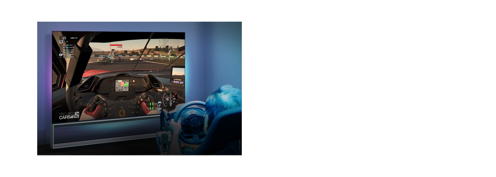 A man is playing a racing game with LG OLED TV and Xbox sereis X.