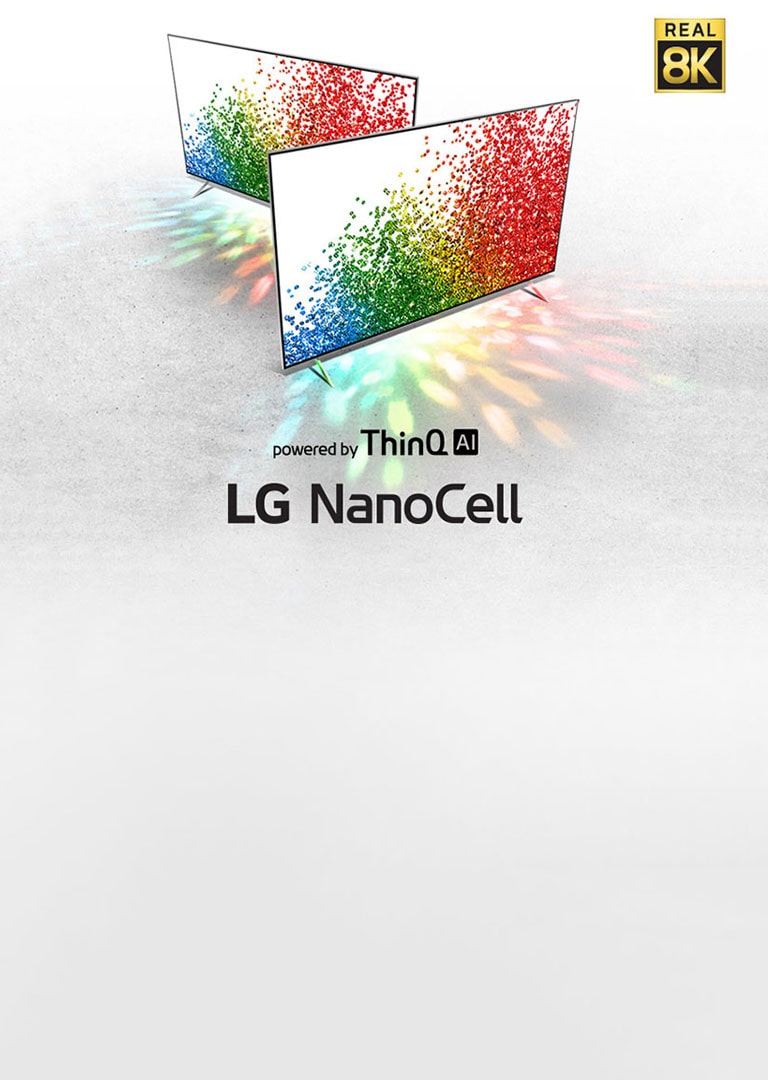 Two TV screens showing brightly colored particles.