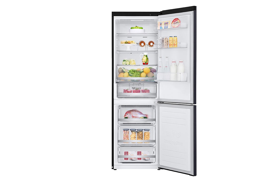LG 341(L) | Bottom Freezer Refrigerator | Smart Inverter Compressor | NatureFRESH™ | Door Cooling+™, front Open food, GC-B459NQDZ, thumbnail 2