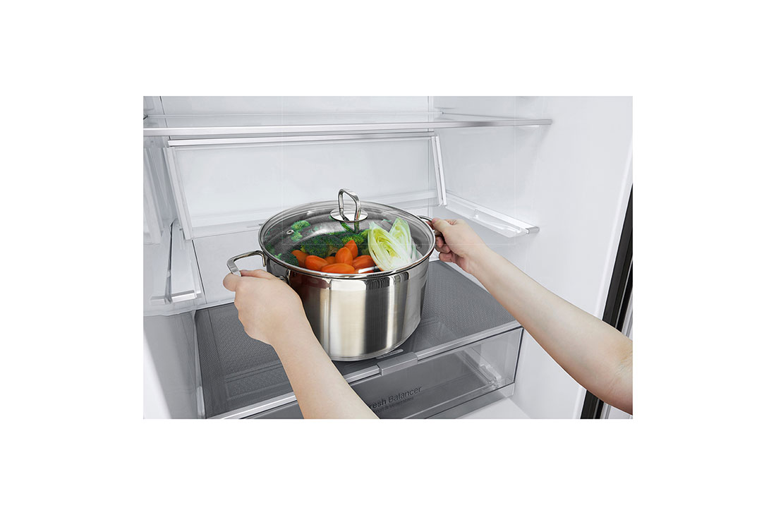 LG 341(L) | Bottom Freezer Refrigerator | Smart Inverter Compressor | NatureFRESH™ | Door Cooling+™, folding shelf view, GC-B459NQDZ, thumbnail 6