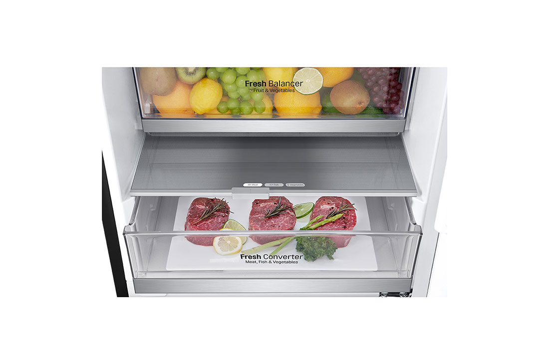 LG 341(L) | Bottom Freezer Refrigerator | Smart Inverter Compressor | NatureFRESH™ | Door Cooling+™, bottom drawer meat food view, GC-B459NQDZ, thumbnail 9