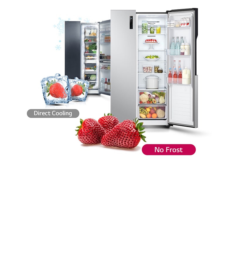 LG Refrigerator 519L Side by Side Doors Smart Inverter Compressor, Multi Air Flow, Total No Frost, Touch LED Display, LED Lightning, Tempered Glass, Silver GCFB507PQAM