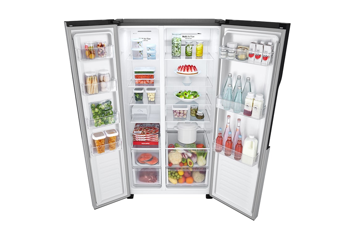 LG 519(L) | Side by Side Refrigerator | Multi Air Flow | Total No Frost, TopPerspectiveOpen with food, GCFB507PQAM, thumbnail 8