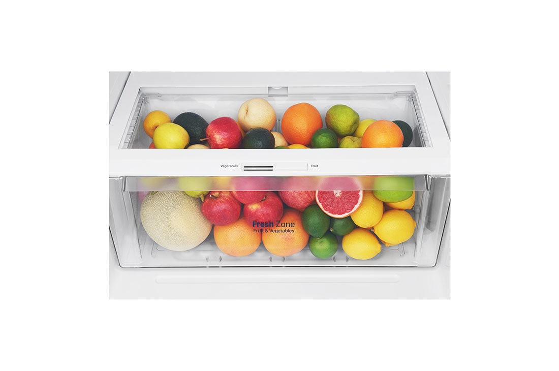LG 438(L) | Top Freezer Refrigerator | Smart Inverter Compressor | Water Dispenser | NatureFRESH™ | LinearCooling™, Drawer view with food, GL-T652HLCM, thumbnail 4