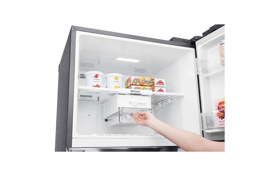 LG 438(L) | Top Freezer Refrigerator | Smart Inverter Compressor | Water Dispenser | NatureFRESH™ | LinearCooling™, freezer view with food, GL-T652HLCM, thumbnail 8