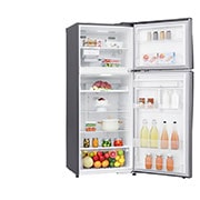 LG 438(L) | Top Freezer Refrigerator | Smart Inverter Compressor | Water Dispenser | NatureFRESH™ | LinearCooling™, left view with food, GL-T652HLCM, thumbnail 12