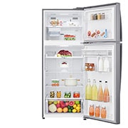 LG 438(L) | Top Freezer Refrigerator | Smart Inverter Compressor | Water Dispenser | NatureFRESH™ | LinearCooling™, Front view door open with food, GL-T652HLCM, thumbnail 2