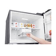 LG 438(L) | Top Freezer Refrigerator | Smart Inverter Compressor | Water Dispenser | NatureFRESH™ | LinearCooling™, freezer view with food, GL-T652HLCM, thumbnail 8