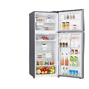 LG 438(L) | Top Freezer Refrigerator | Smart Inverter Compressor | NatureFRESH™ | LinearCooling™, left view door open with food, GL-C652HLCM, thumbnail 11